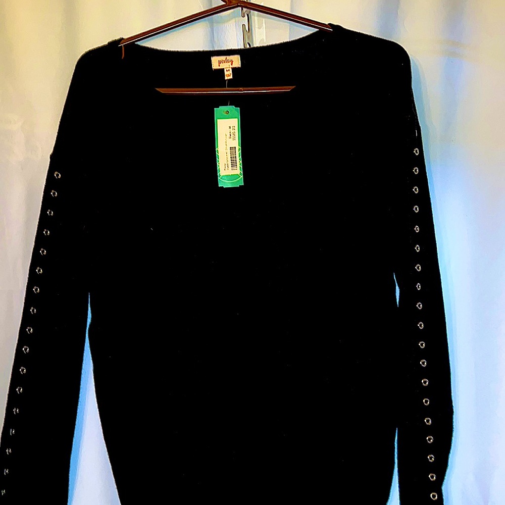 Grommet detail pullover sweater, black, Sz M, NWT - Picture 2 of 3